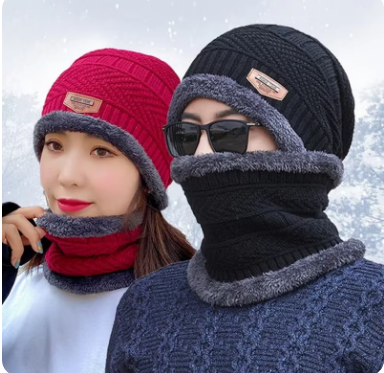 Head & Neck Cap Beanies Combo – Woolen Winter Beanie Cap With Neck Warmer Muffler For Men And Women